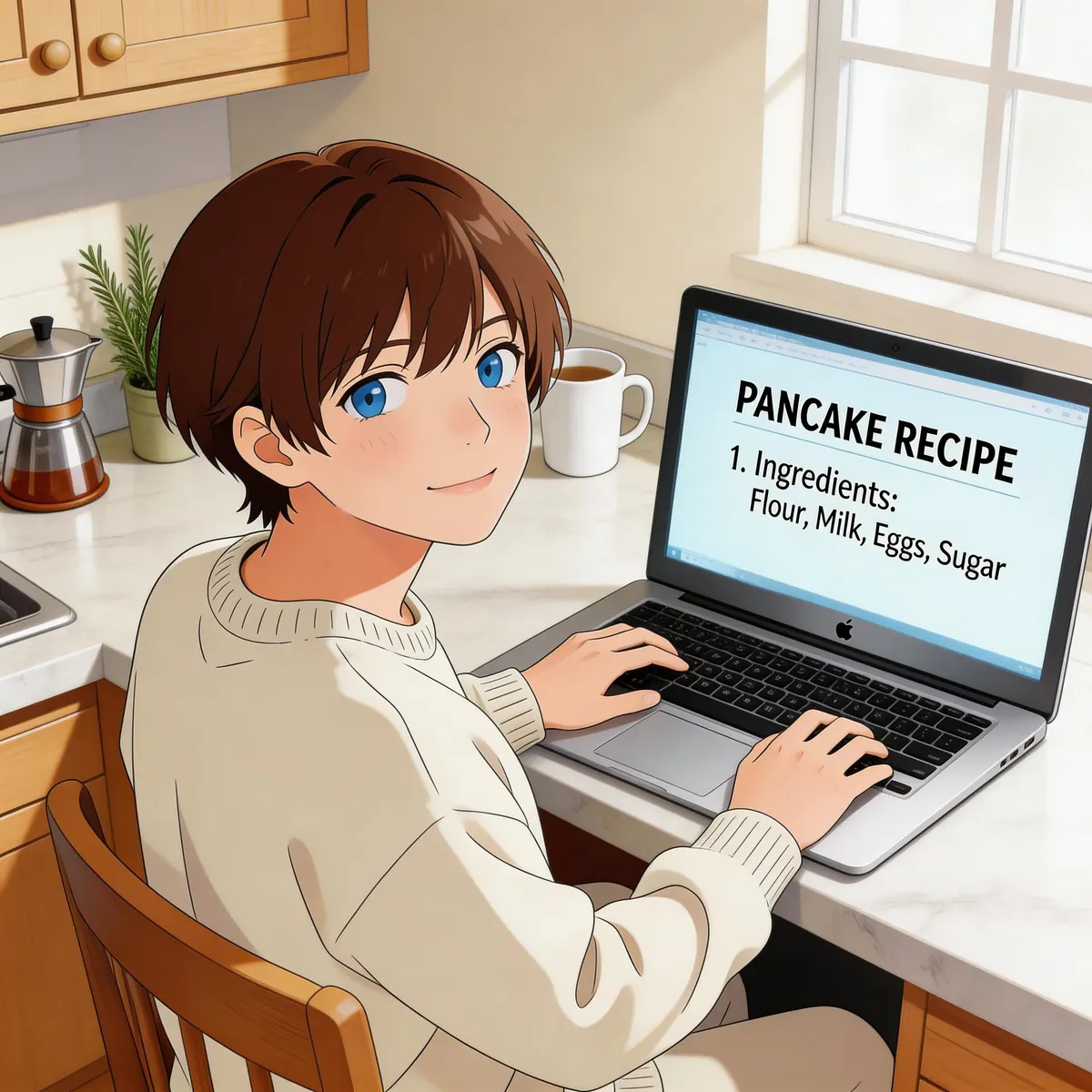 Ashton building recipes on laptop